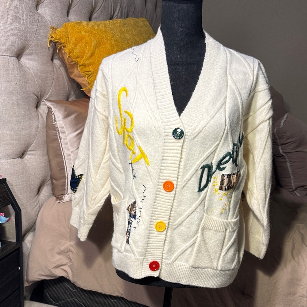 Women's Cream Cardigan with Colorful Buttons